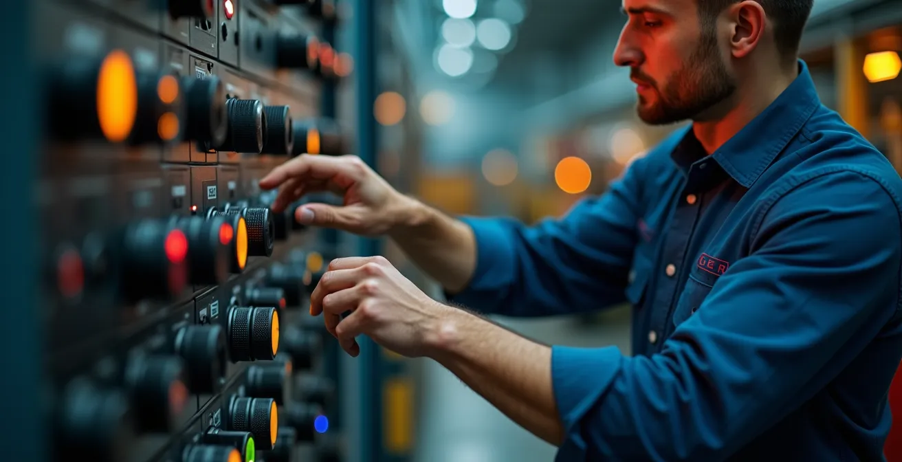 Technicien analysant les données de performance sur une interface moderne