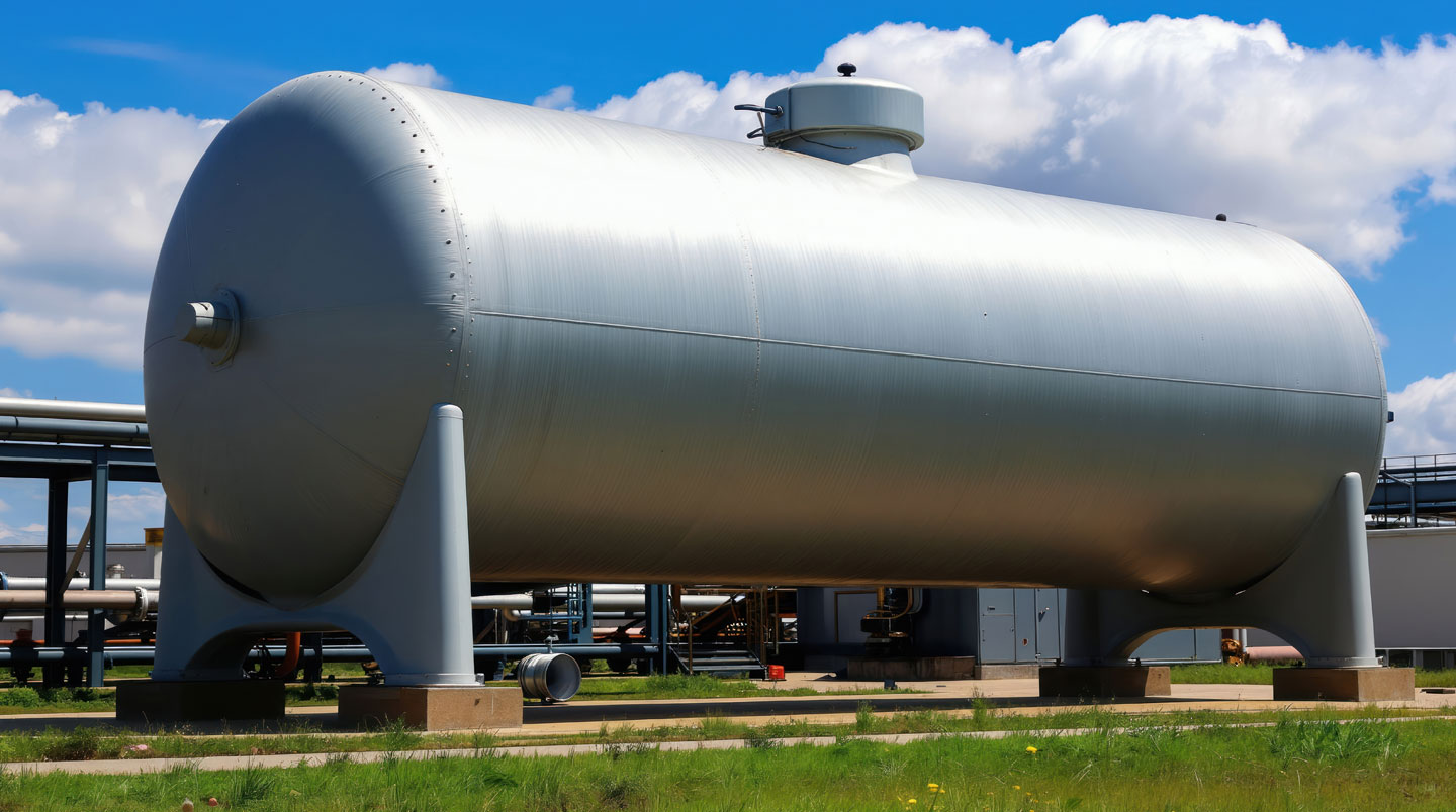 Technicien spécialisé procédant à l'installation et au contrôle d'une citerne de gaz propane sur un site professionnel